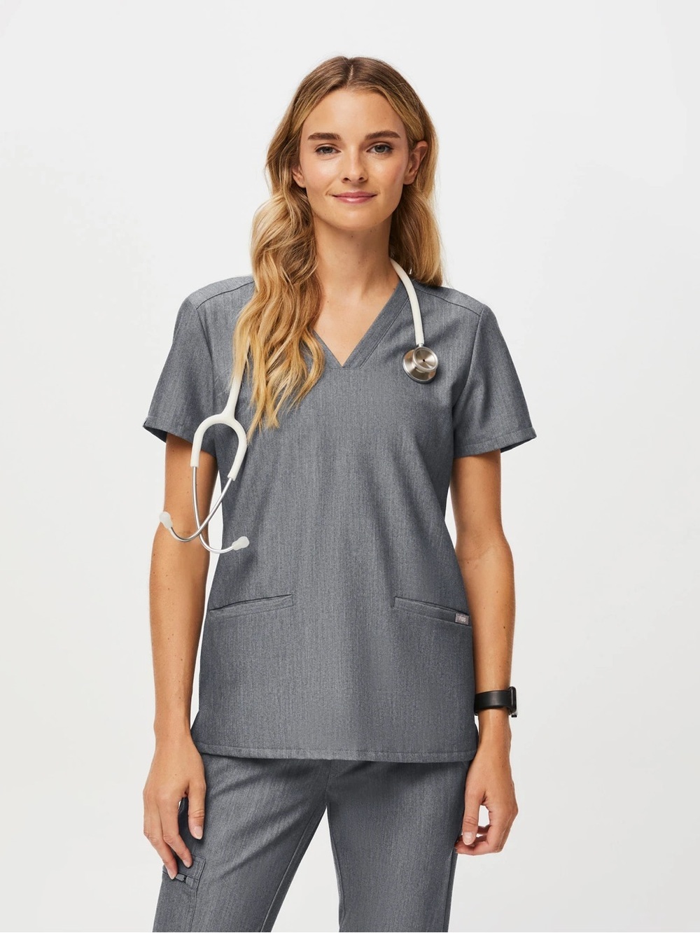 FIGS Casma 3-Pocket Scrub Top XL Heather Graphite Gray NWT
